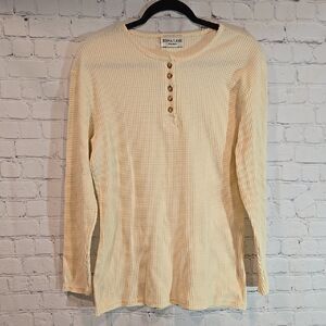 Jenna Lane cream waffle knit henley size L